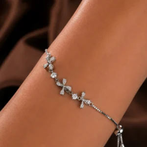 crystal bow adjustable bracelet silver
