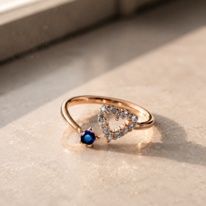 sapphire heart open ring
