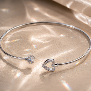 crystal heart open bangle
