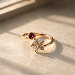 floral ruby charm ring
