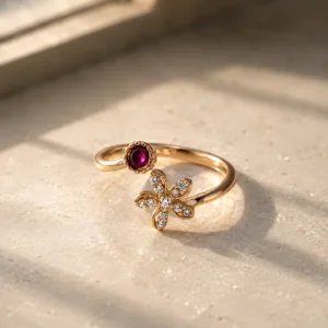 floral ruby charm ring