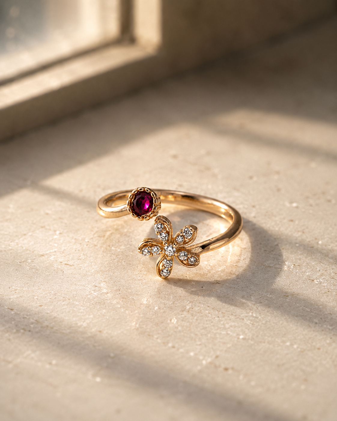 floral ruby charm ring floral ruby charm ring