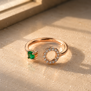 emerald halo open ring