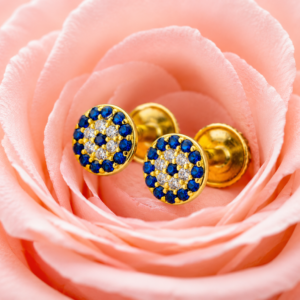 gold sapphire evil eye studs