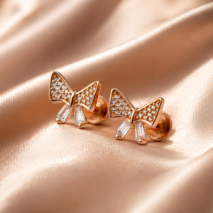 crystal bow charm studs